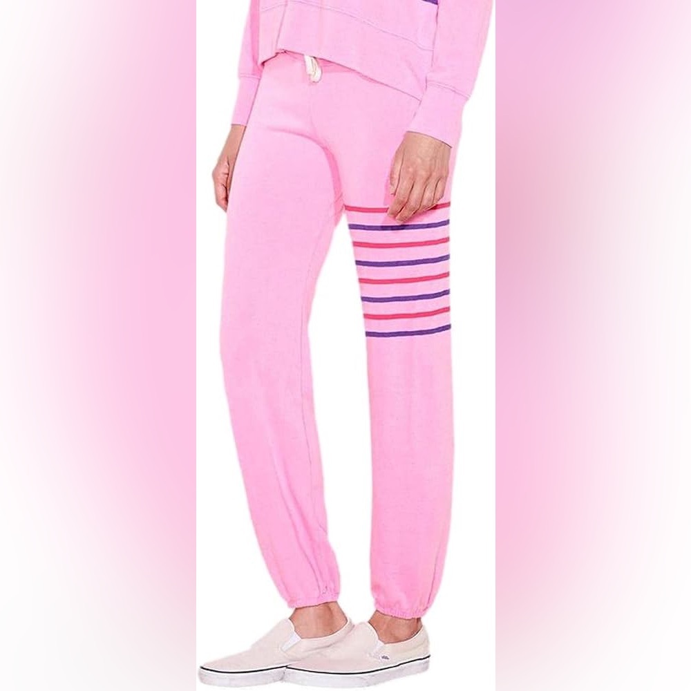 NWT Sundry Revolve Striped Sweatpants Women’s Size 2 = Medium Hot Pink Jogger